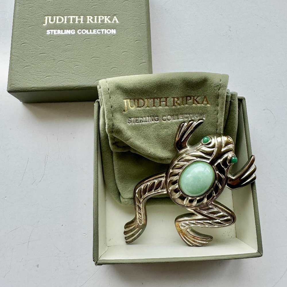 Judith Ripka Sterling Silver and Jade Frog Brooch
